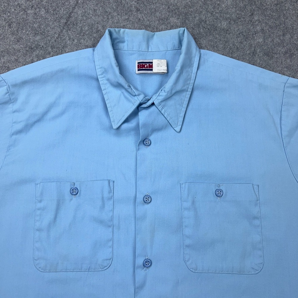 VTG Big Mac Shirt Mens XL Tall Blue Canvas Short Sleeve‎ Button Up Work USA 90s - Picture 3 of 12